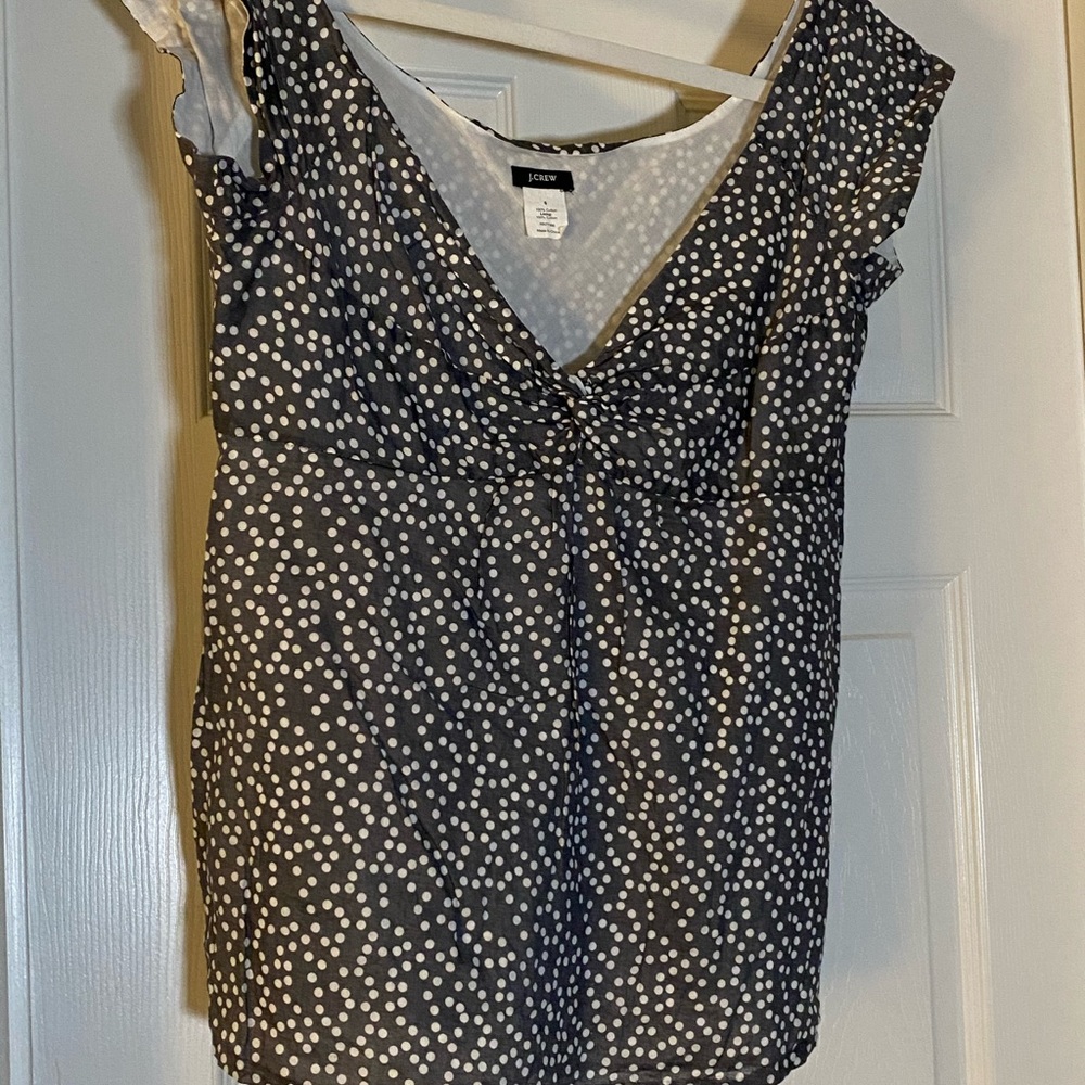 J.Crew Gray with White Polka Dots top